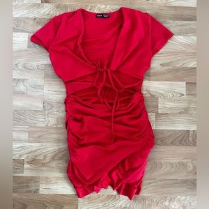 Red front tie dress